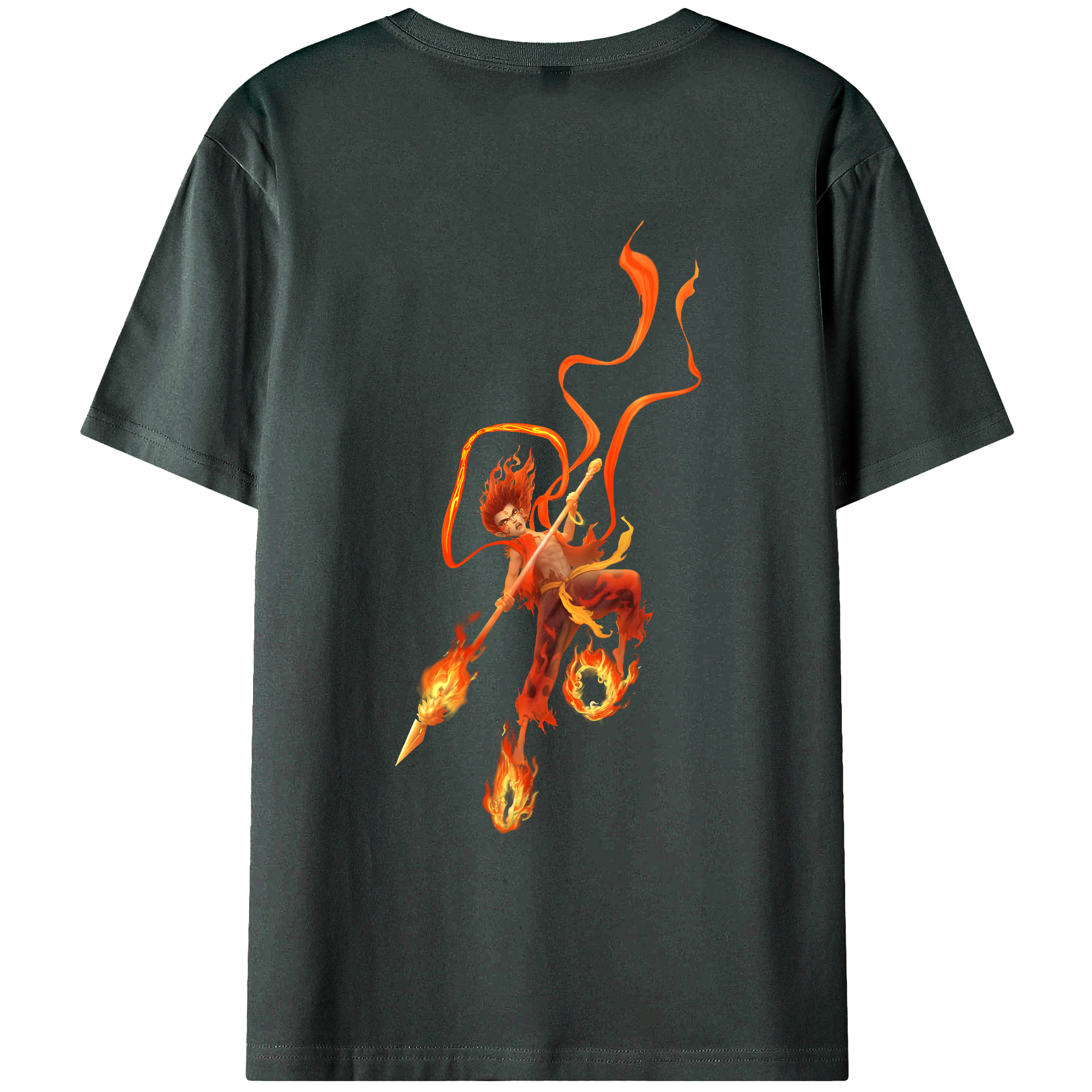 （画像用） Ne Zha 2 ナタ 魔童の大暴れ 綿100％ メンズ半袖Tシャツ（バックプリント） 通気性